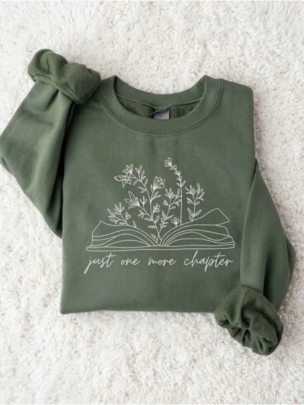 Just One More Chapter Bookish Crewneck Sweatshirt Olive Green